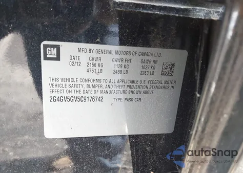 2012 Buick Regal Gs z USA, uszkodzony, nr VIN 2G4GV5GV5C9176742